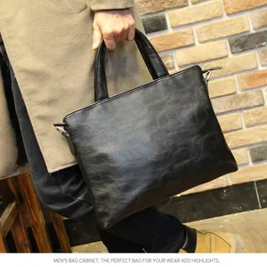 Borsa uomo nera in pelle ventiquattrore borsa a mano tracolla elegante per lavoro quotidiano.