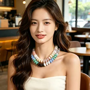 Collier en Perles de Résine Colorées pour Femmes Style Dopamine Sucré Multicouche Réglable Chaîne en Alliage Bijoux Cadeau