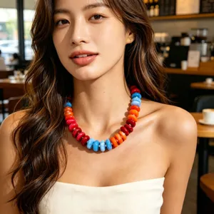 Collier de perles en résine coloré, style dopamine doux bijoux mode vacances femme.