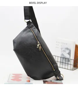 Men casual black leather chest bag stylish crossbody shoulder bag for daily outdoor travel use