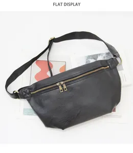 Men's black leather chest bag casual crossbody fanny pack vintage stylish waist bag