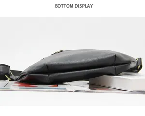 Black PU leather chest bag for men, stylish casual crossbody bag bottom detail display.