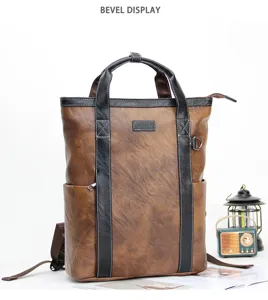 Vintage retro leather backpack multipurpose vertical tote bag large capacity business daypack