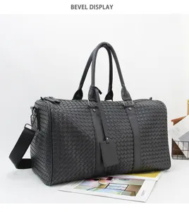 Handmade woven leather travel duffel bag for men, large capacity business luggage bag.