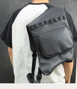 Functional tactical streetwear vest backpack with multi pockets for men dark urban wear styling.