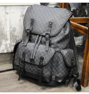 Men's large capacity vintage monogram canvas travel backpack and casual laptop school bag.