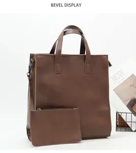 Sac cabas fourre-tout en cuir marron vintage pour homme grande capacité sac détail
