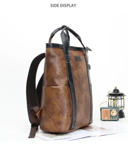 Retro vintage brown leather backpack multi-functional tote shoulder bag for daily casual commute