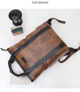 Retro PU leather backpack vintage casual commuter shoulder bag large capacity tote daily use