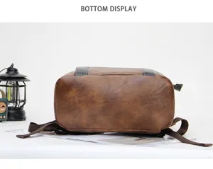 Retro PU leather backpack bottom detail view showing durable material and sturdy construction.
