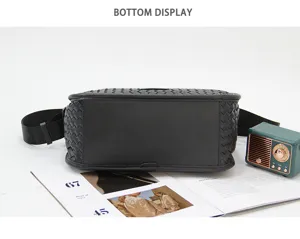 Men black woven crossbody bag casual leather shoulder bag daily fashion simple design