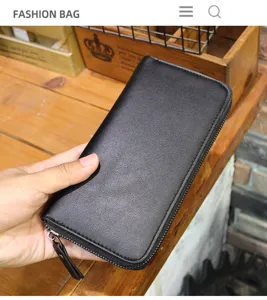Men's fashion long wallet with multiple card slots and zipper pocket for daily business use.