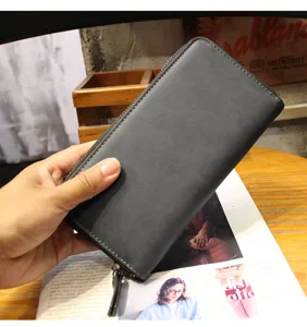 Men's long zip wallet stylish PU leather clutch business casual card holder grey
