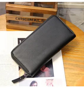 Stylish men's long wallet zipper card holder PU leather clutch purse for daily use