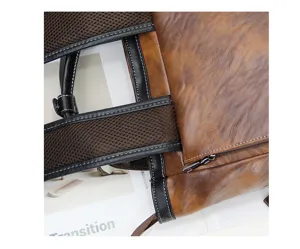 Retro brown multi-functional backpack detail view, large capacity casual tote bag for daily use.