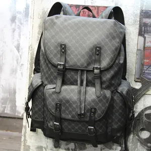 Men Casual Large Capacity Travel Backpack Vintage Plaid Pattern Business Laptop School Bag PU Leather Bookbag