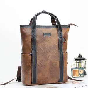 Retro PU Leather Backpack Large Capacity Multi-Functional Casual Travel Computer Bag Vintage Tote Bag For Men Women
