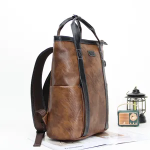 Vintage PU leather backpack and tote bag, multi-functional retro daypack for daily use.