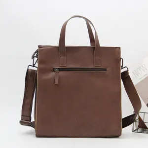 Sac cabas marron en cuir pour homme cartable d'affaires grand sac bandoulière tendance
