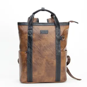 Vintage PU leather backpack multi-functional tote bag large capacity casual daypack