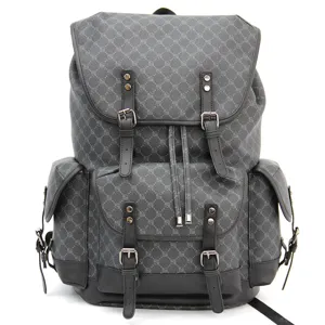 Men's large capacity canvas vintage travel backpack with monogram pattern and double buckles.