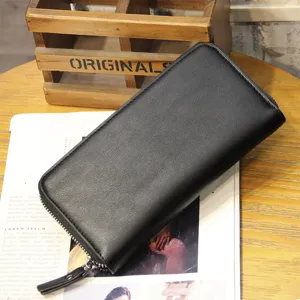 Men's black long wallet PU leather zipper clutch card holder business casual purse stylish