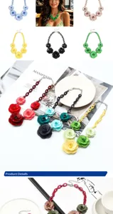 Acrylic rose flower statement necklace bohemian style dopamine colorblocked sweater chain for women