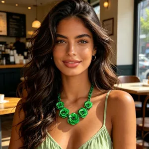 Chic green acrylic rose flower statement necklace bohemian dopamine style sweater chain for women