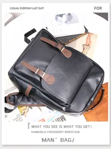 Men's stylish leather casual backpack daily travel school bookbag with double buckles