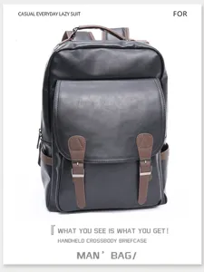 Men business casual backpack detail view, large capacity travel laptop book bag black.