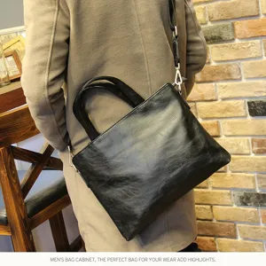 Borsa a Tracolla in Pelle Nera da Uomo Borsa da Lavoro Casual per Uso Quotidiano