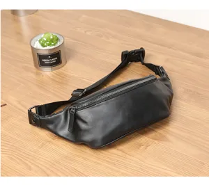 Men's leather waist bag casual solid chest bag stylish outdoor crossbody bag details view