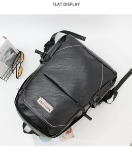Men business casual waterproof backpack large capacity laptop travel school bag stylish black
