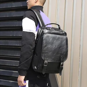 Men's Vintage PU Leather Backpack Large Capacity Casual Outdoor Travel Daypack Bag