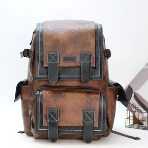Vintage large capacity men's retro faux leather backpack casual travel school bag