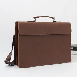 Men's Business Briefcase Retro PU Leather Laptop Bag Casual Single Shoulder Crossbody Handbag For Office Commute
