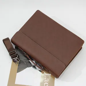 Vintage brown PU leather briefcase for men, casual business shoulder messenger bag