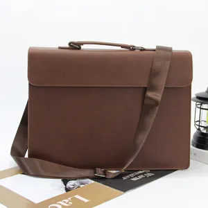 Classic vintage brown men briefcase messenger bag, casual single shoulder PU leather business bag.