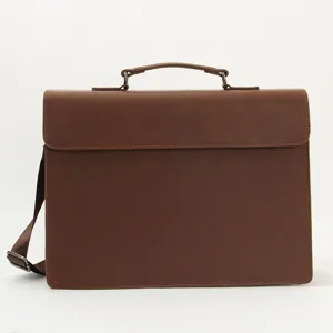 Men vintage leather briefcase casual business shoulder messenger bag top handle satchel