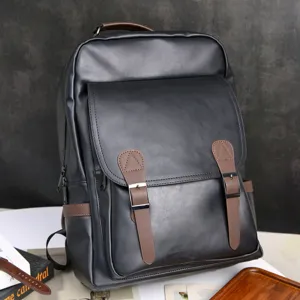 Men's Business Backpack USB Charging Large Capacity Travel Backpack Waterproof PU Leather Laptop School Bag