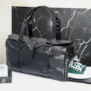 Men's Large Capacity Travel Duffel Bag PU Leather Business Trip Luggage Bag With Wet And Dry Separation Gym Bag