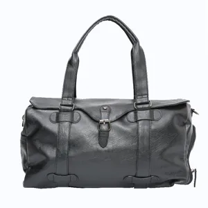 Black travel duffel bag for men, large capacity overnight luggage and gym tote bag with handles.