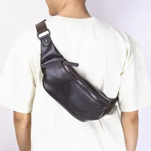 Men's Fashion Chest Bag PU Leather Waist Pack Casual Crossbody Bag Solid Color Streetwear Sling Bag For Daily Travel