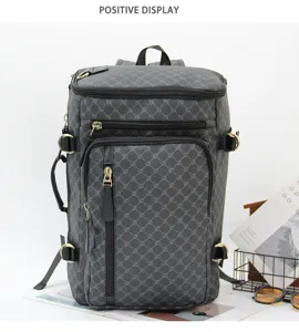 Zaino da uomo multifunzionale a quadri grigi elegante grande capacità borsa da viaggio.