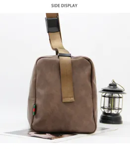 Brown soft leather shoulder bag with adjustable strap and vintage web stripe detail for men.