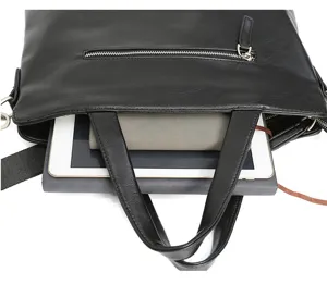 Borsa da lavoro in morbida pelle da uomo valigetta laptop dettaglio vista capacità.