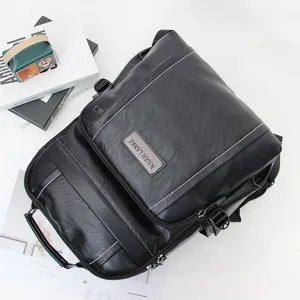 Elegante zaino casual da uomo in pelle PU nera, grande capacità borsa per laptop.