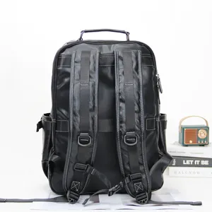 Zaino in pelle nera da uomo, borsa per computer da viaggio casual con grande capacità, zaino.