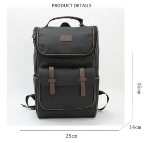 Herren schwarzer Leder Rucksack Freizeit Schul Computer Tasche 45x25x14cm Gross