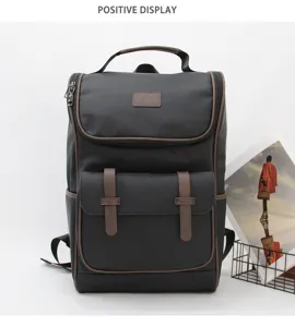 Stilvoller schwarzer Leder Rucksack für Herren mit braunem Besatz großer Kapazität Laptop